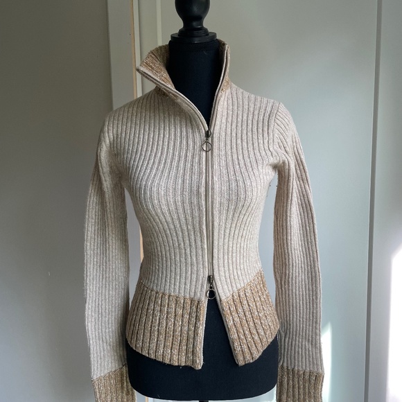 Dex Long Sleeve High Neck Zip Front Sweater Cream - Picture 1 of 11